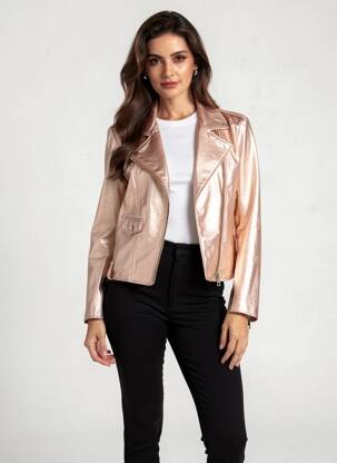 Veste en cuir poches rose IMPERIAL femme