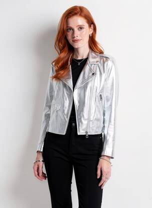 Veste en cuir poches argent IMPERIAL femme