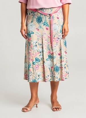 Jupe mi-longue coupe évasée beige FRANK WALDER femme