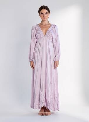 Robe longue manches longues manches longues violet LAUREN VIDAL femme