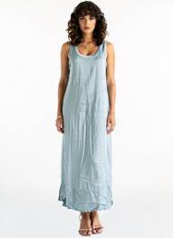 Robe longue coupe évasée sans manche bleu LAUREN VIDAL femme