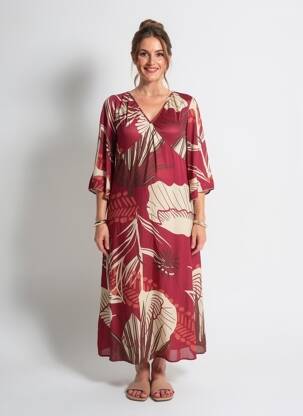 Robe longue imprimé fantaisie manches longues rouge LAUREN VIDAL femme