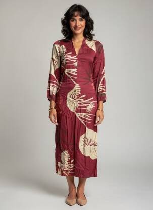 Robe mi-longue coupe fluide manches longues violet LAUREN VIDAL femme