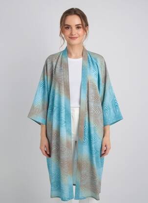 Veste kimono manches longues bleu LAUREN VIDAL femme