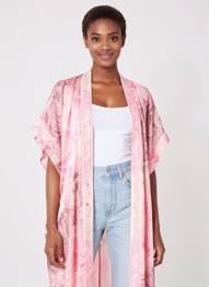 Veste kimono col v rose LAUREN VIDAL femme