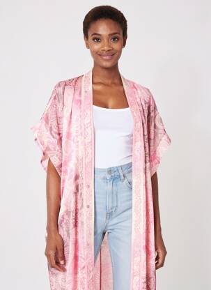 Veste kimono col v rose LAUREN VIDAL femme