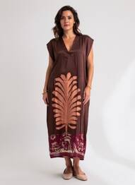 Robe longue imprimé fantaisie manches courtes marron LAUREN VIDAL femme
