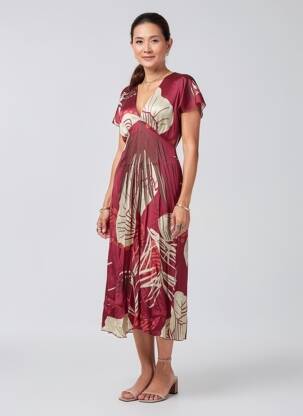 Robe mi-longue imprimé fantaisie manches courtes rouge LAUREN VIDAL femme