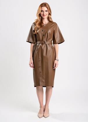Robe mi-longue manches courtes manches courtes marron URBANCODE femme