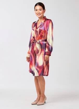 Robe mi-longue imprimé fantaisie manches longues violet LAUREN VIDAL femme