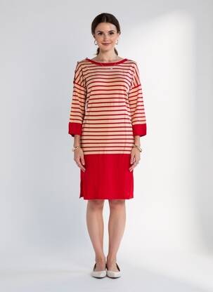 Robe pull coupe droite manches 3/4 rouge JEI'S BY LETIZIA DENARO femme