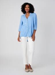 Chemisier col mao manches longues bleu ELISA CAVALETTI femme