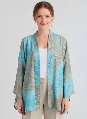 Veste kimono manches longues bleu LAUREN VIDAL femme
