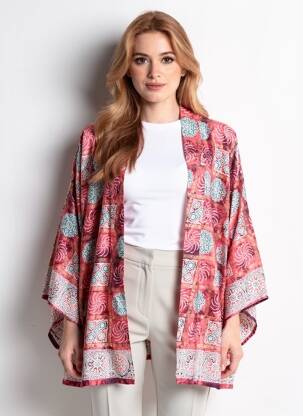Veste kimono manches longues rose LAUREN VIDAL femme