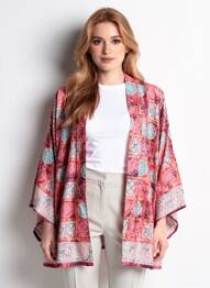 Veste kimono manches longues rose LAUREN VIDAL femme