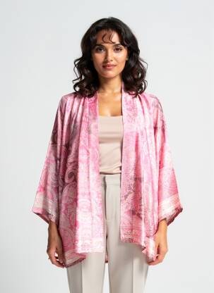 Veste kimono manches longues rose LAUREN VIDAL femme