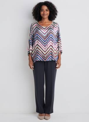 Blouse imprimé fantaisie manches longues bleu LAUREN VIDAL femme