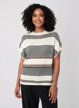 Pull coupe droite manches courtes beige LAUREN VIDAL femme