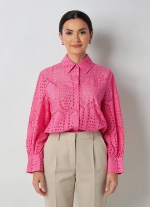 Chemisier coupe droite manches longues rose LAUREN VIDAL femme