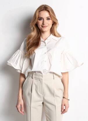 Chemisier coupe droite manches 3/4 blanc LAUREN VIDAL femme