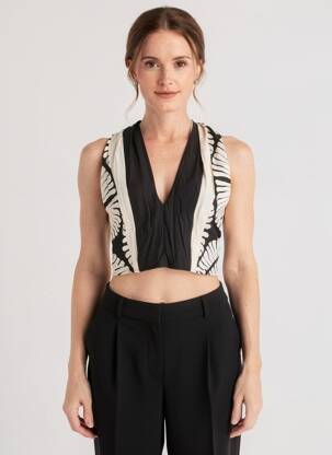 Top imprimé fantaisie sans manche noir LAUREN VIDAL femme