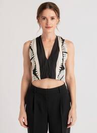Top imprimé fantaisie sans manche noir LAUREN VIDAL femme