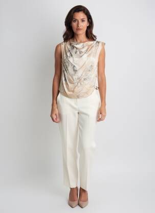 Top imprimé fantaisie sans manche beige LAUREN VIDAL femme