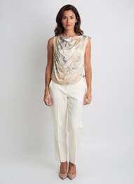 Top imprimé fantaisie sans manche beige LAUREN VIDAL femme