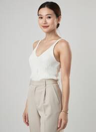 Top coupe cintrée fines bretelles blanc LAUREN VIDAL femme