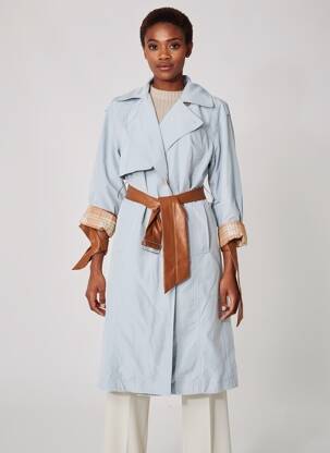 Trench finition intérieure doublure imprimée sans capuche bleu URBANCODE femme