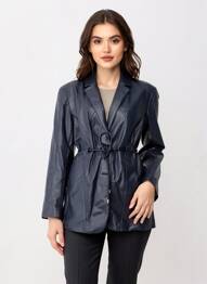 Veste simili cuir epaulette bleu URBANCODE femme