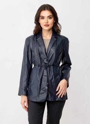 Veste simili cuir epaulette bleu URBANCODE femme