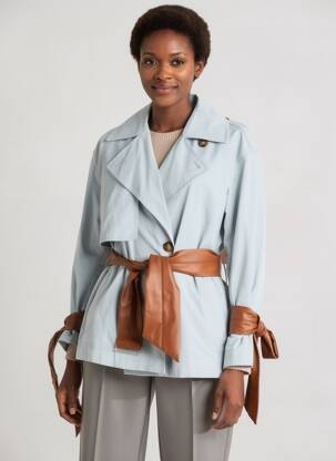 Trench finition intérieure doublure imprimée sans capuche bleu URBANCODE femme