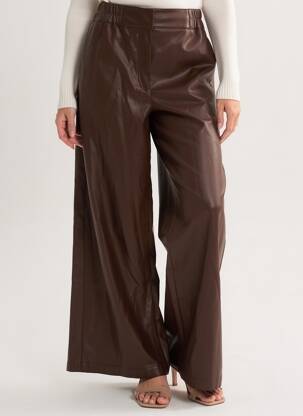 Pantalon large fermeture zippée sous rabat avec crochet taille normale marron URBANCODE femme