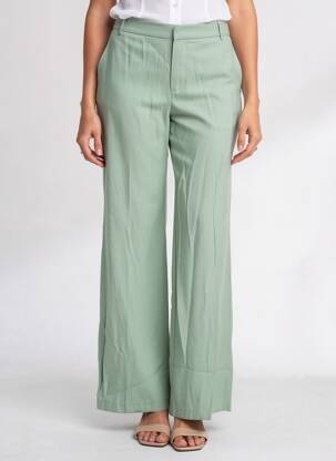 Pantalon large tissage crêpe taille normale vert LAUREN VIDAL femme