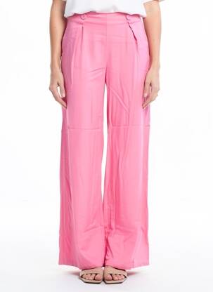 Pantalon large fermeture zip latéral taille haute rose LAUREN VIDAL femme