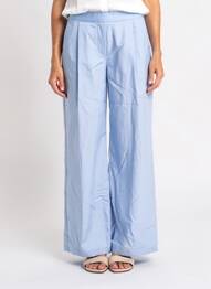 Pantalon large fermeture zip latéral taille haute bleu LAUREN VIDAL femme