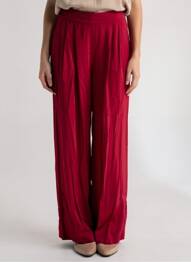 Pantalon large coupe fluide taille haute rouge LAUREN VIDAL femme
