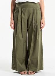 Pantalon large tissage popeline taille normale vert LAUREN VIDAL femme