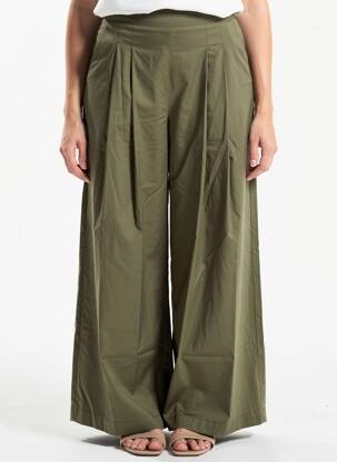 Pantalon large tissage popeline taille normale vert LAUREN VIDAL femme