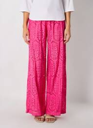 Pantalon large tissage popeline taille normale rose LAUREN VIDAL femme