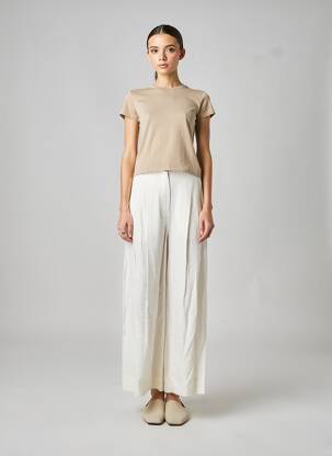 Pantalon large fermeture zippée sous rabat boutonné taille haute beige LAUREN VIDAL femme
