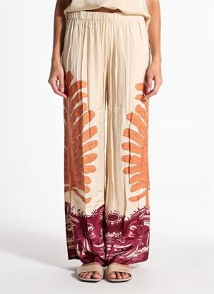 Pantalon large coupe fluide beige LAUREN VIDAL femme