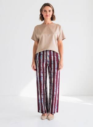 Pantalon 7/8 tissage popeline taille normale violet LAUREN VIDAL femme