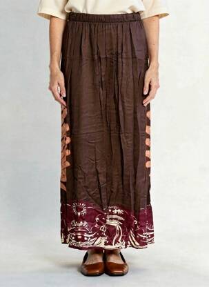 Jupe longue imprimé fantaisie marron LAUREN VIDAL femme