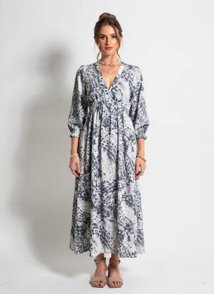 Robe mi-longue coupe fluide manches longues gris IN APRIL 1986 femme