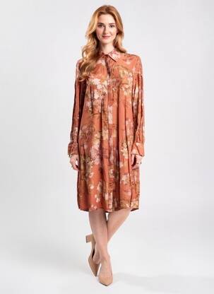Robe mi-longue coupe fluide manches longues marron LAST QUEEN femme