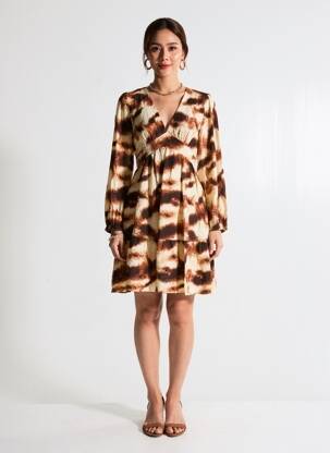 Robe courte coupe évasée manches longues marron IN APRIL 1986 femme
