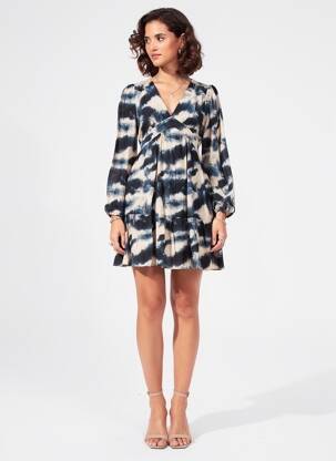 Robe courte coupe évasée manches longues bleu IN APRIL 1986 femme