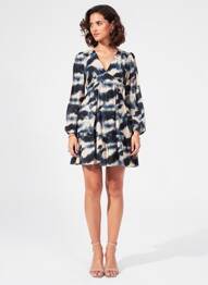 Robe courte coupe évasée manches longues bleu IN APRIL 1986 femme